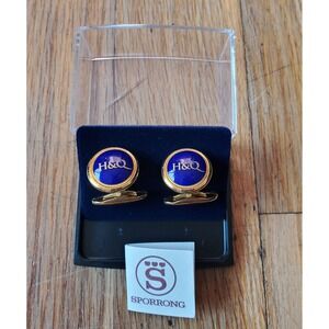 H&Q‎ blue and gold tone Sporrong cufflinks vintage